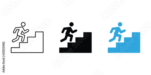 Business growth concept, people climbing steps, stairway success icons, vector illustration, career progress, achievement, leadership, motivation, teamwork, success
