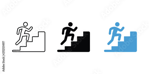 Business growth concept, people climbing steps, stairway success icons, vector illustration, career progress, achievement, leadership, motivation, teamwork, success

