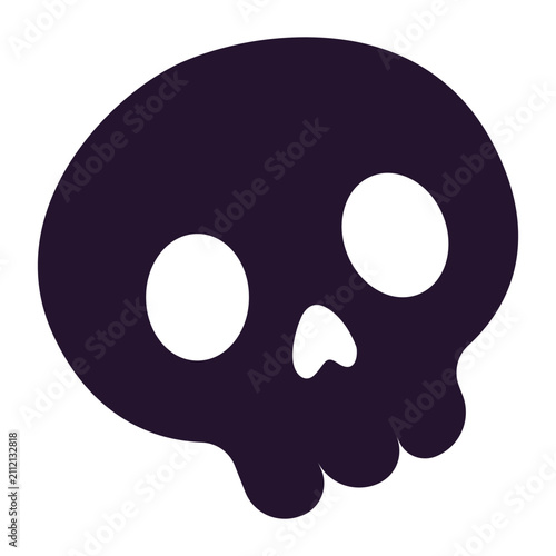 Spooky black human skull icon with large dark eyes for halloween in simple flat cartoon vector style