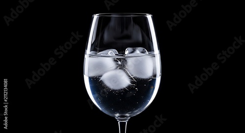 Fresh Water and Ice Cubes in Glass on Black