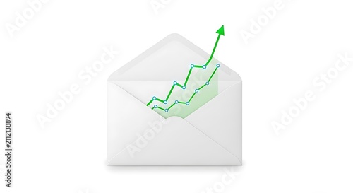 Green Growth Chart Rising from Open White Envelope