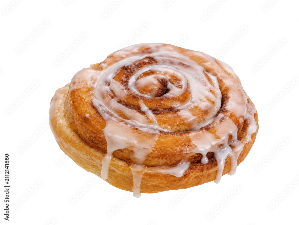 Fototapeta premium Delicious cinnamon roll with sweet icing drizzled on top, a perfect pastry treat