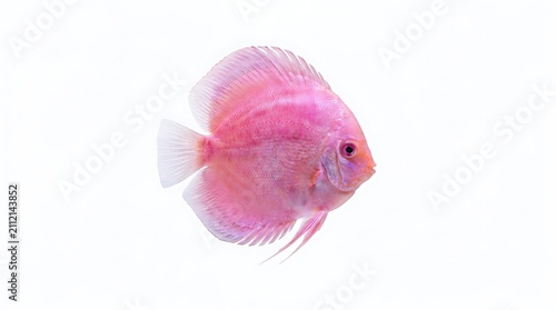 Beautiful vibrant pink discus fish isolated on white background.