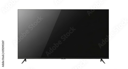 Modern flat screen smart television with blank black screen isolated on white background