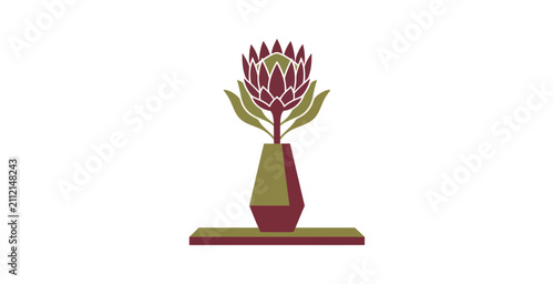 Protea Flower in Vase Minimalist Vector Illustration
