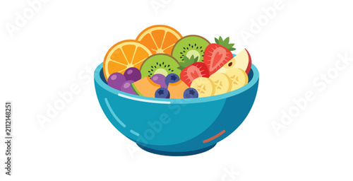 Fresh Fruit Salad Bowl Vector Illustration