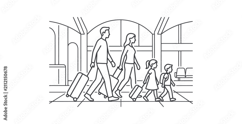 Naklejka premium Family Traveling at Airport Vector Illustration