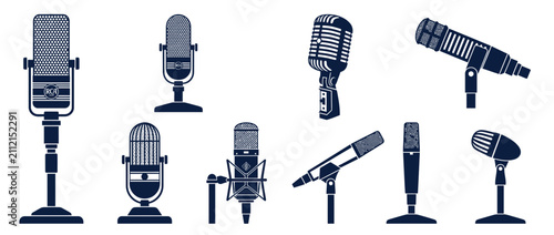 Konstfotografi Collection of vintage and modern microphones silhouettes