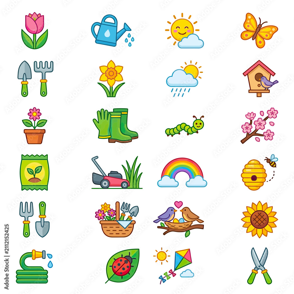 Obraz premium Spring Season Icons Collection - Gardening and Nature Elements