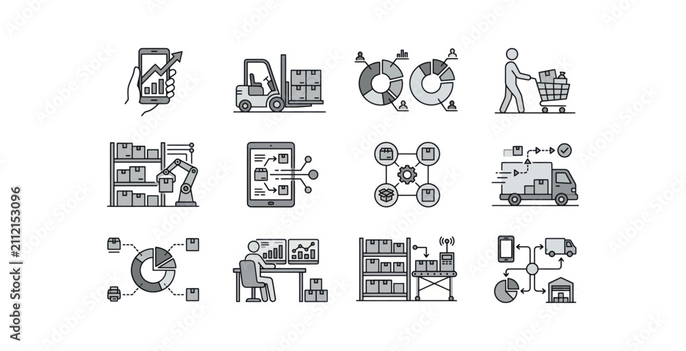 Fototapeta premium Logistics and Supply Chain Management Icon Set