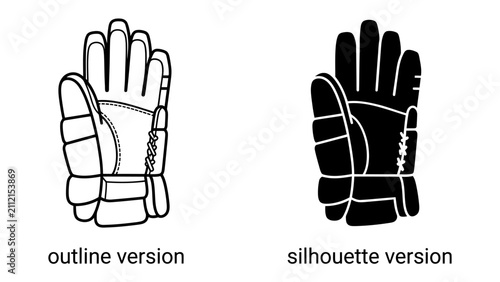 Canvas Print Hockey Goalie Glove Icons: Two distinct icons showcase a hockey goalie glove, one as a clean outline and the other as a stark silhouette, representing the protective gear used in the sport