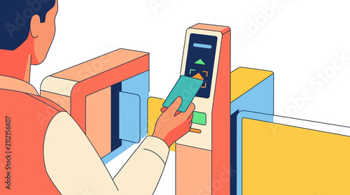 Contactless Smart Card Access at Automated Turnstile Gate Illustration
