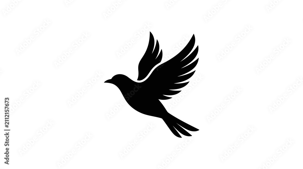 Fototapeta premium Black bird in flight silhouette.