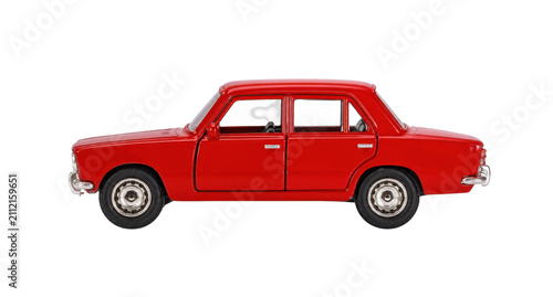 Classic red sedan toy car, a nostalgic collectible for enthusiasts