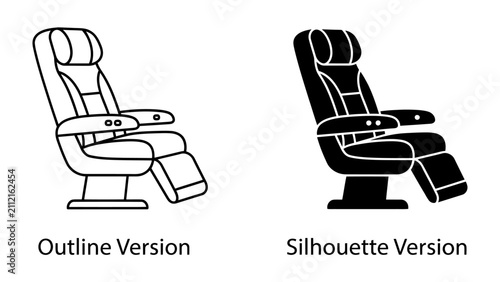 Cuadro en lienzo Comfortable Recliner Chair: A comfortable recliner chair is presented in both an outline and silhouette version, showcasing its design and form