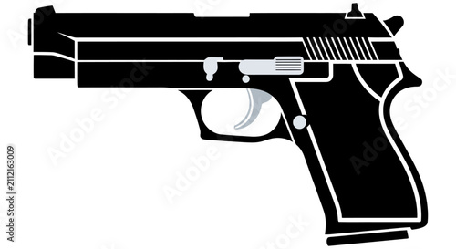 Fotografie Black silhouette of a semiautomatic pistol on a white background