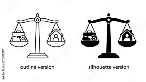 Cuadro en lienzo Work-Life Balance Scales: Two scales depict a clear contrast between work and personal life, illustrating the ongoing challenge of achieving equilibrium