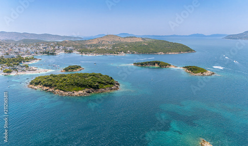 Фотография Aerial view of Ksamil Islands, Ksamil Bay, Saranda, Albania