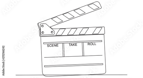 Line art illustration of a clapperboard with scene take and roll labels