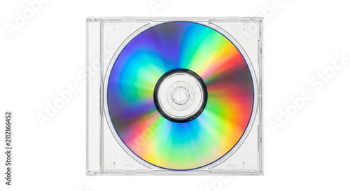 фотографія Compact disc with rainbow spectrum reflection in clear jewel case