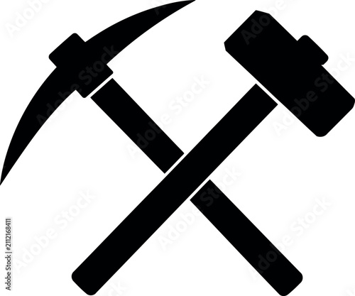 Crossed pickaxe and sledgehammer tools icon symbol