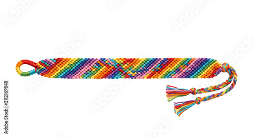 Konstfotografi Handmade rainbow friendship bracelet with braided tassels and loop closure