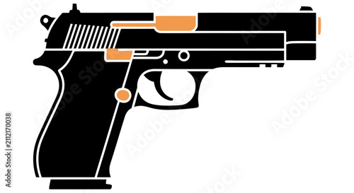 Obraz na plátně Black Silhouette Of A Revolver Side View With Orange Accents