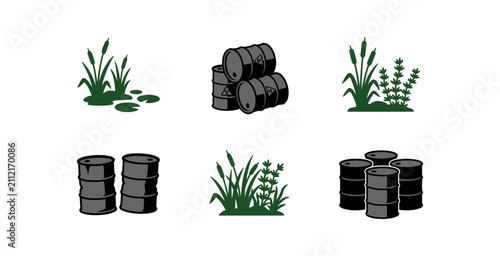 Environmental Pollution and Aquatic Plants Icon Set