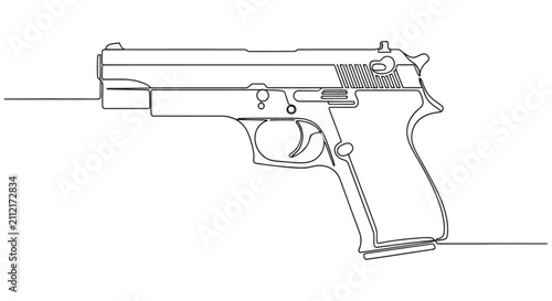 Obraz na plátně Line Drawing Of A Handgun Minimalist Style On White Background