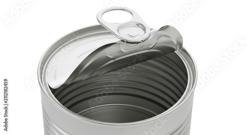 Empty Open Tin Can with Pull Tab Lid Isolated on White Background - 3D Render