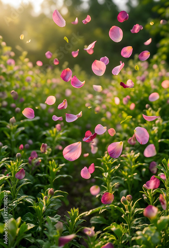 Pink flower petals falling ...