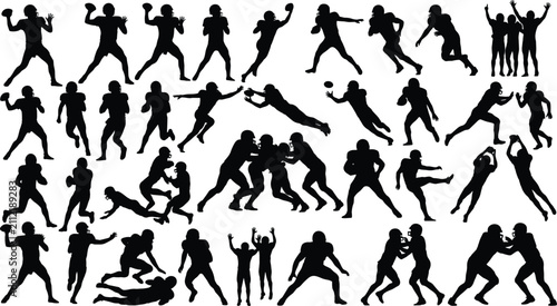 Foto Collection of black silhouettes of american football players in various action p