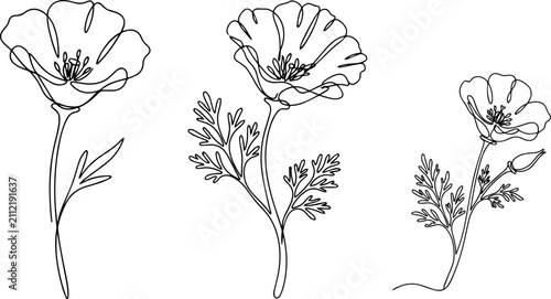 Magic lamp one line art collection with blooming flowers and flame motifs
