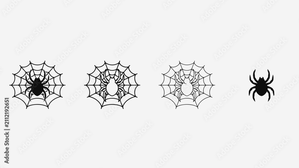 Fototapeta premium A digital vector art asset representing a black spider web with a spider inside.