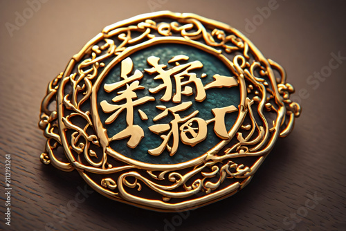 Antique Golden Metal Wall Ornament Isolated on White Background with Ornate Traditional Decorative Design and Vintage Artistic Craftsmanship