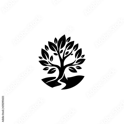 Minimalist stylized tree logo design icon.