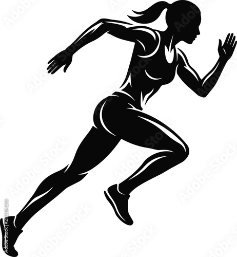 Vector silhouette of an athletic woman running with realistic stride and dynamic movement