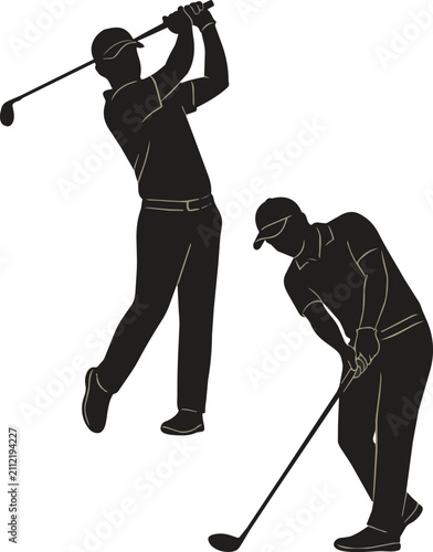 Premium golf player silhouettes featuring full swing