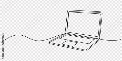 Hand drawn laptop one line art illustration continuous outline sketch vector design, Continuous one line laptop screen computer office work art pc outline illustration. Laptop one line doodle notebook