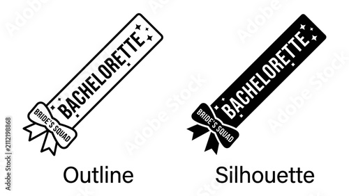 Cuadro en lienzo Bachelorette Party Sash Designs: A pair of complementary designs for a bachelorette party sash, one in outline and one in silhouette, featuring text for Bachelorette and Bride's Squad