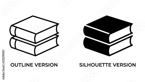 Obraz na płótnie Two Books, Outline and Silhouette Icons: A clear graphic representation featuring two books shown as an outline icon and a solid silhouette icon, symbolizing knowledge and learning