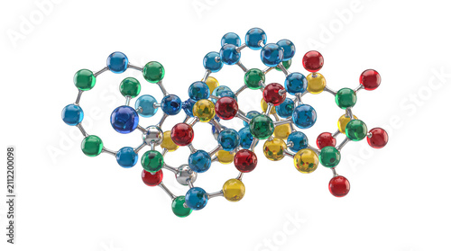 Fotografía Colorful molecular structure model isolated on white background