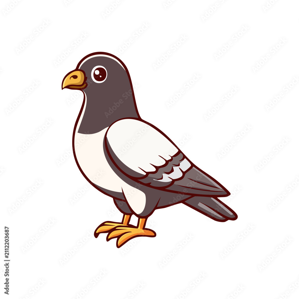 Fototapeta premium Cute cartoon pigeon illustration isolated on white background, friendly urban bird vector art for graphic design and nature projects