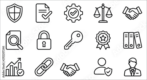 Photos Collection Of Line Icons Representing Security Documents And Legal Concepts On A