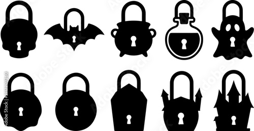 Set of halloween themed padlocks with keyholes vector illustration
