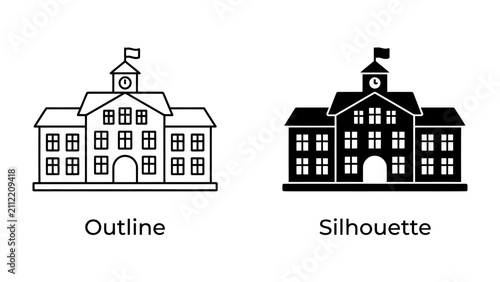 School building outline and silhouette