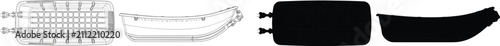 Technical design illustration of a utility sled or cargo pulk with tow bars