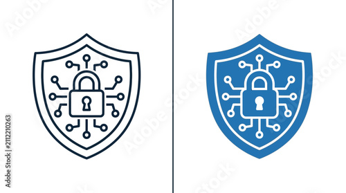 Cyber Security Shield Icon with Digital Circuit and Lock Symbol