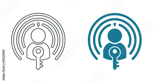 Digital Identity Security Icon: Person with Key and Signal Waves