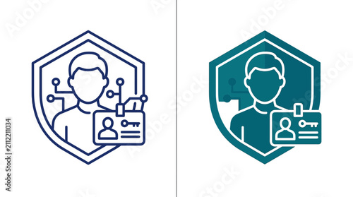 Digital Identity Security Icon: Person, Shield, Data Circuit Board - Blue and Teal